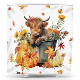 Lofaris Autumn Little Cow Pumpkins Maple Leaf Shower Curtain